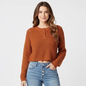 Aeropostale M Rust Orange Cropped Henley Knit Sweater